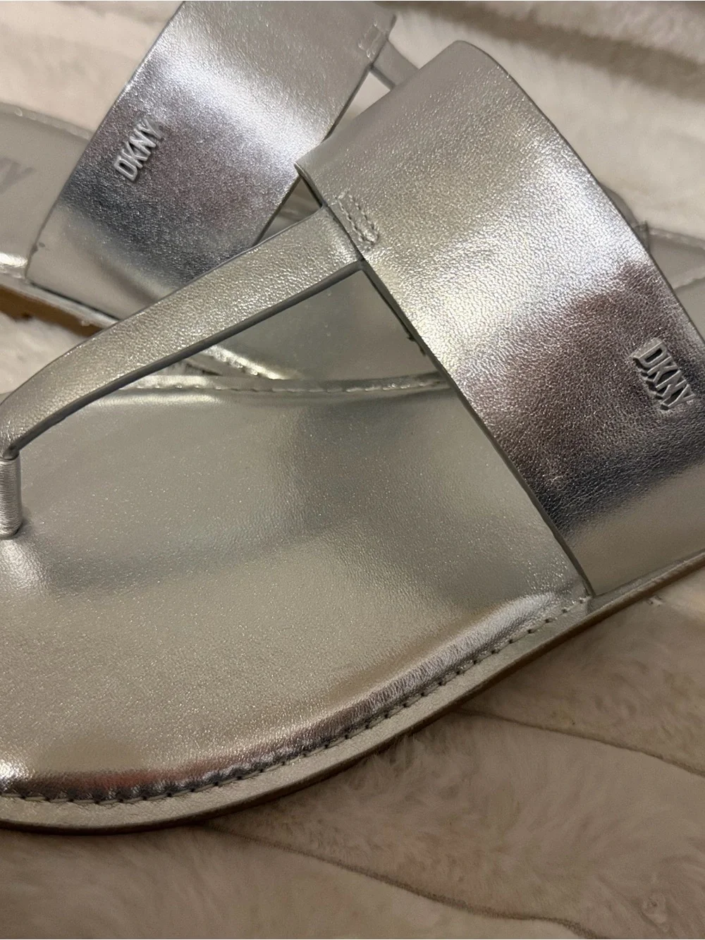 DKNY Metallic Silver Thong Sandals